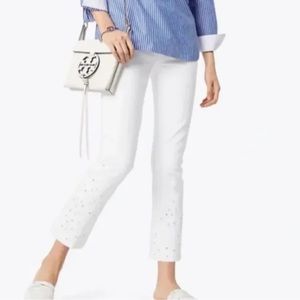 TORY BURCH "KEIRA" Womens White Denim High Rise Eyelet Crop Jeans sz 31 $228 NWT